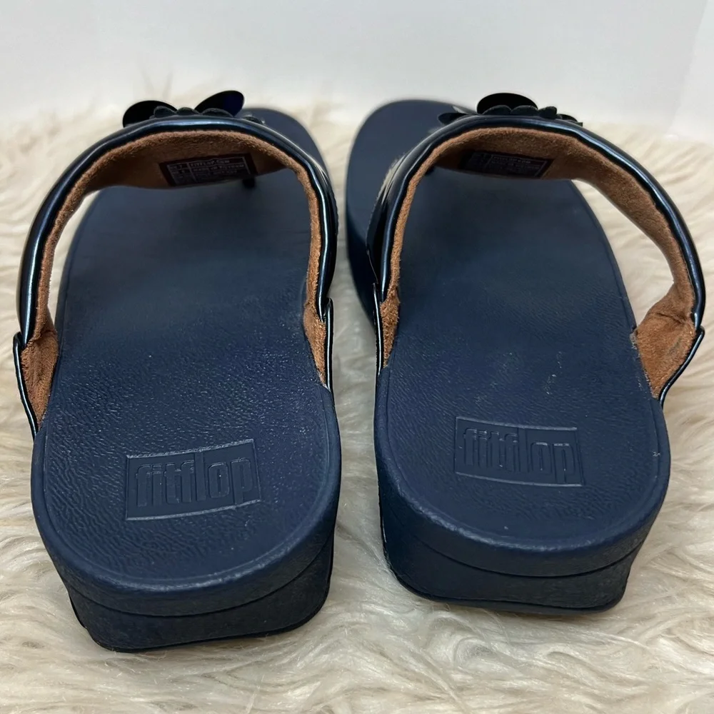 FitFlop‎ Lulu Flower Patent Toe-Thongs Meteor Blue Size 9
